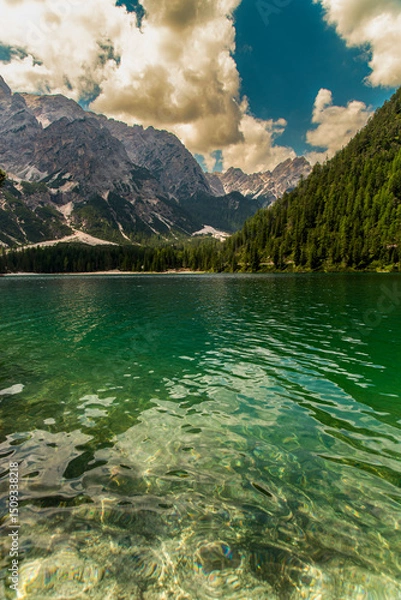 Obraz The beautiful lake Lago di Braies in the Dolomites in Tyrol.