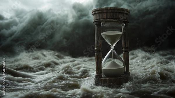 Fototapeta An hourglass in reverse, sand flowing upward like rewinding time