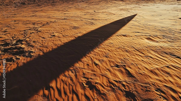 Fototapeta A shadow of a sundial cast across rippling desert sand