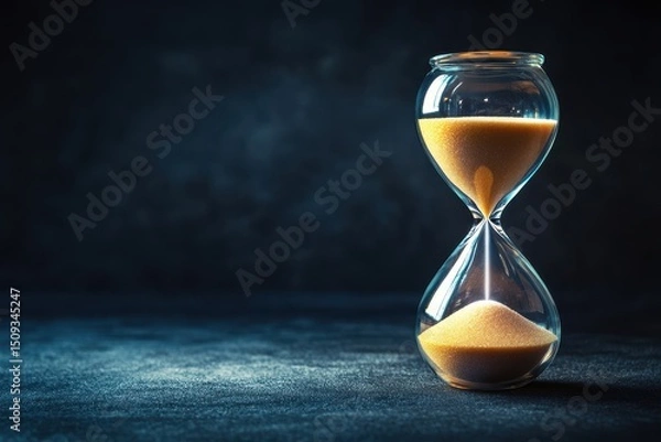 Fototapeta Hourglass symbolizes urgency and deadlines in business A sandglass or egg timer on a blac
