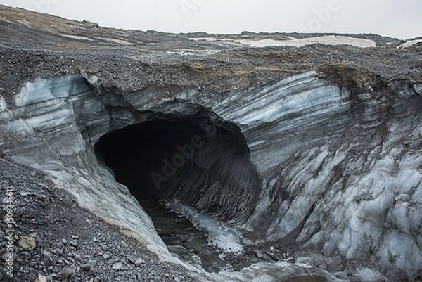 Fototapeta Icelandic glacier cave containing trapped ash