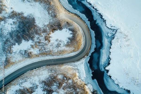 Fototapeta Icelandic winter scenery captured by drone along the Golden Ring route
