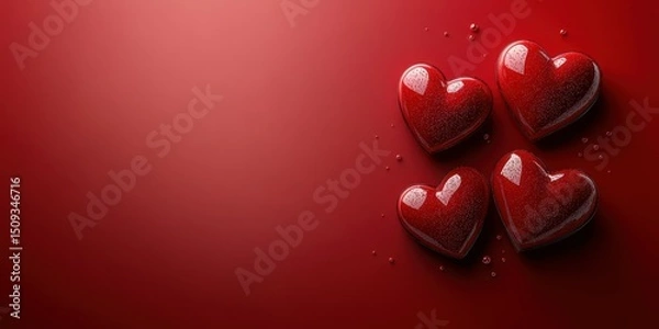 Fototapeta Red hearts arranged on a deep red surface for a romantic celebration or event