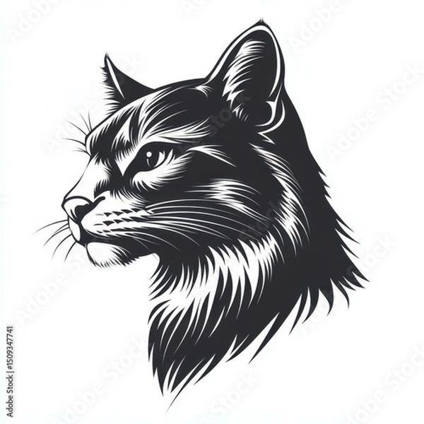 Fototapeta Detailed illustration of a cat's face showcasing intricate fur patterns and sharp features