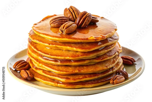 Obraz A Delicious Plate of Pumpkin Pecan Pancakes image Isolated on transparent