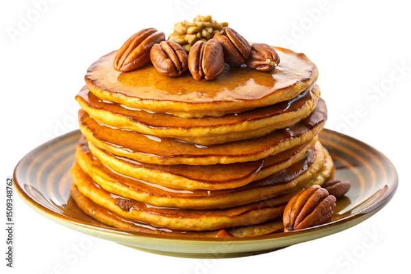 Obraz A Delicious Plate of Pumpkin Pecan Pancakes image Isolated on transparent Background