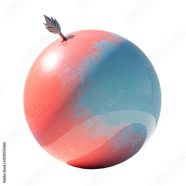 Obraz Illustration of an arrow stuck in a red and light blue sphere. on an isolated transparent background.