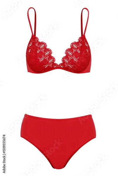 Obraz Two-piece swimsuit with red lace pattern that looks beautiful on an isolated transparent background.