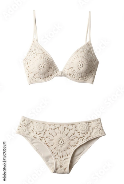 Obraz Two-piece swimsuit with white lace pattern that looks beautiful on an isolated transparent background.