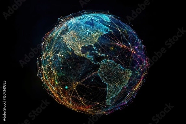 Fototapeta Global network visualization with connections
