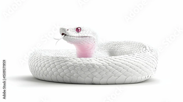 Obraz White Snake Coiled on White Background