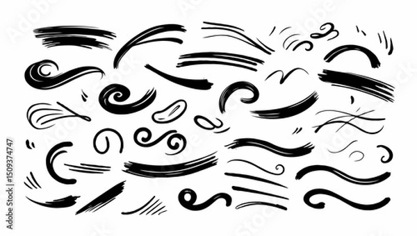 Fototapeta Squiggle brush underline set with marker strokes vector illustration
