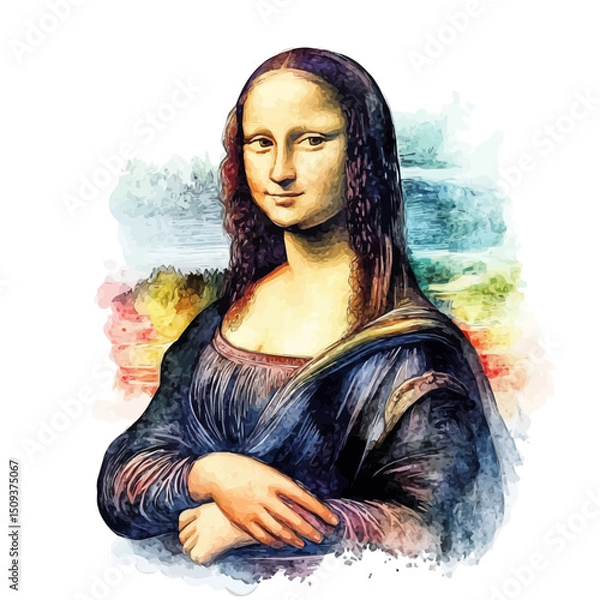 Fototapeta Mona Lisa, watercolor drawing vector, high quality, isolated on a white background.