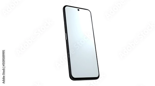 Fototapeta Sleek contemporary smartphone device, minimalist bezel design with pristine display screen, front perspective. Digital mockup for UI designers. Isolated on transparent background.