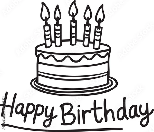 Fototapeta A suitable and easy-to-understand sentence for naming this image could be:
Happy birthday cake with candles and sweet decorations for celebration