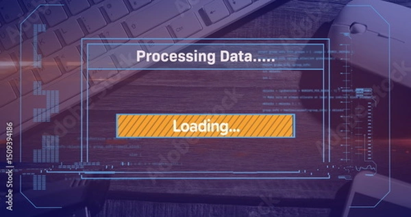 Obraz Image of loading over digital screen, mouse and keyboard on desk