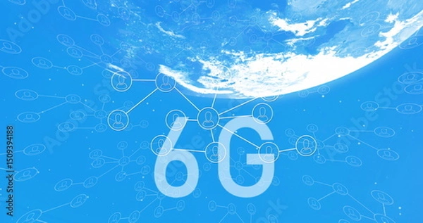 Fototapeta Image of 6g text over network of connections and globe
