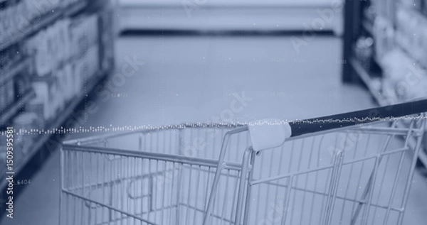 Obraz Statistical data processing against close up of a shopping cart at supermarket