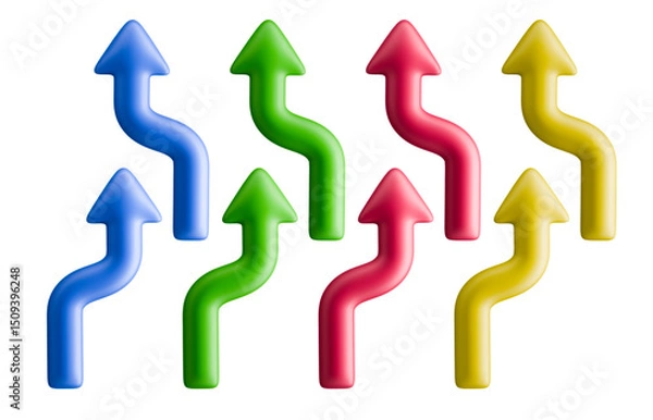 Obraz Set of lane change multicolored arrows  vector 3d symbols