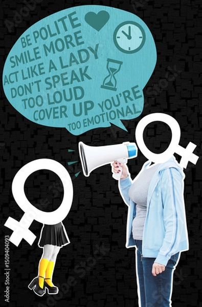 Fototapeta This collage explores the generational transmission of gender norms and societal expectations imposed on young women