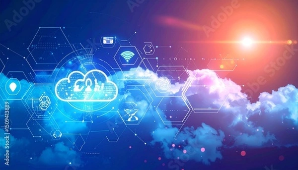 Obraz Cloud IoT Hexagon Network Background