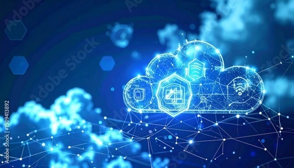 Obraz Cloud IoT Hexagon Network Background