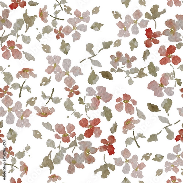 Fototapeta Seamless pattern created from watercolor flower painting with a transparent background