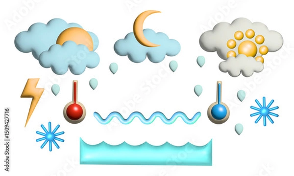 Fototapeta 3D Weather Icon Set – Colorful Forecast Elements