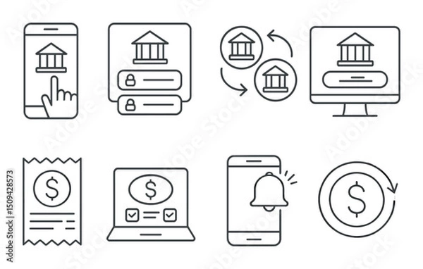 Obraz Online banking silhouette icons set – finance, payment and digital transaction symbols
