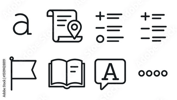 Fototapeta Dictionary and language linear icons set – outline, text and writing symbols