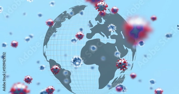 Fototapeta Image of globe over virus cells
