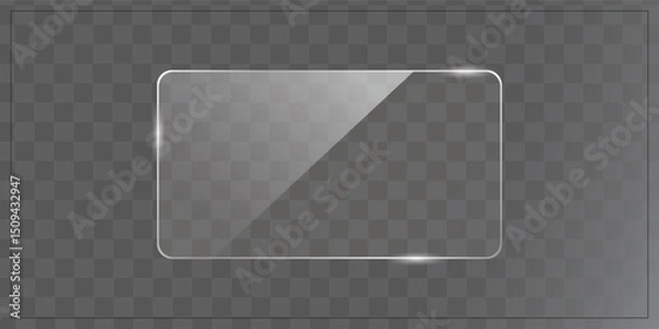 Obraz Transparent glossy glass panel with subtle reflections and highlights on checkered background, perfect for UI design, product display, web overlays, and modern digital presentations.

