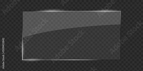 Fototapeta Transparent Glossy Black Glass Panel with Light Reflection and Shadow on Checkerboard Background for UI Design Use