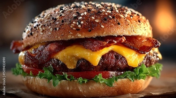 Obraz hamburger on a wooden background