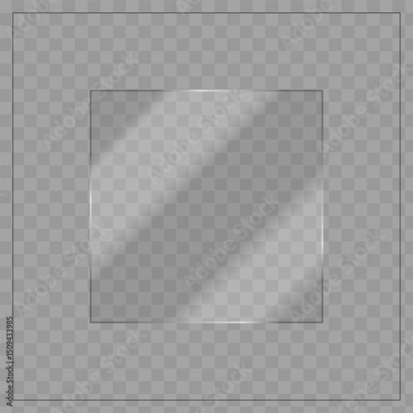 Obraz Glossy Transparent Square Glass Panel with Subtle Diagonal Reflections on Checkerboard Background for UI and Design