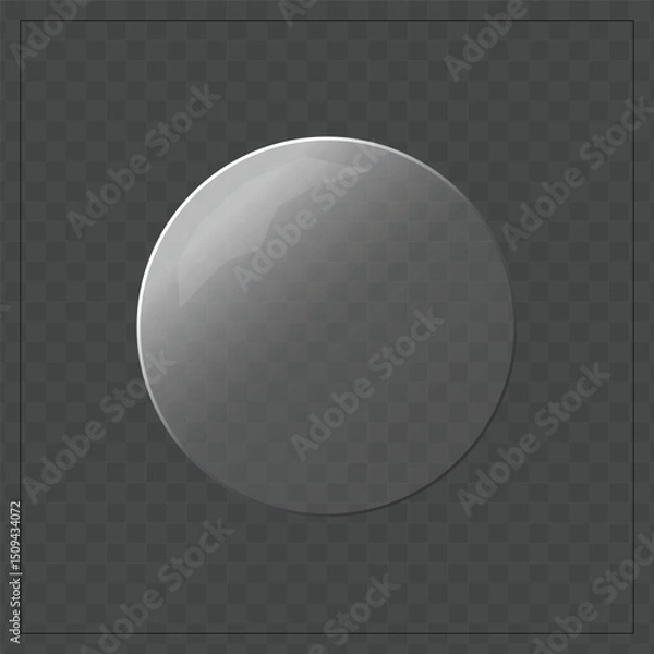 Fototapeta Glossy Transparent Circular Glass Sphere with Soft Gradient Reflection on Checkerboard Background for UI and Digital Design