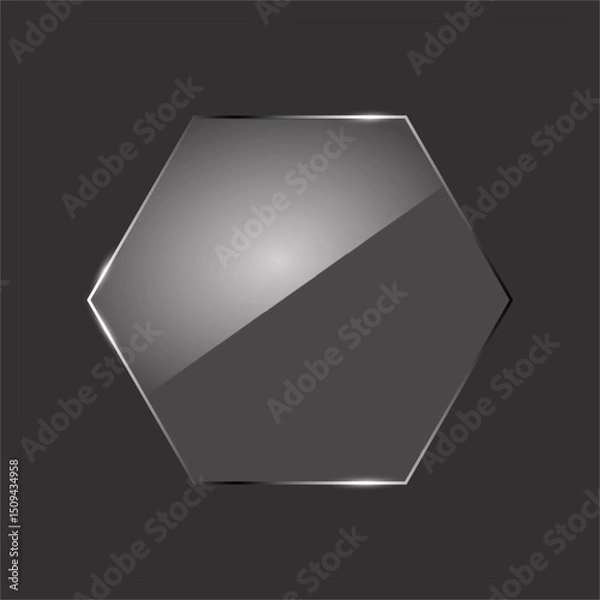 Fototapeta  Glossy Hexagonal Glass Shape with Reflections on Dark Background for UI Design