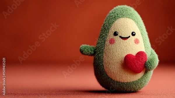 Obraz Smiling Avocado Cartoon Character Holding a Heart: Playful and Wholesome