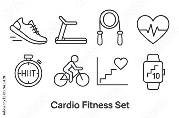 Obraz Cardio fitness icons set – outline, exercise and activity symbols for health enthusiasts