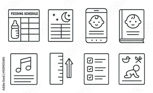 Obraz Parenting tools icons set – outline, baby care and family planning symbols