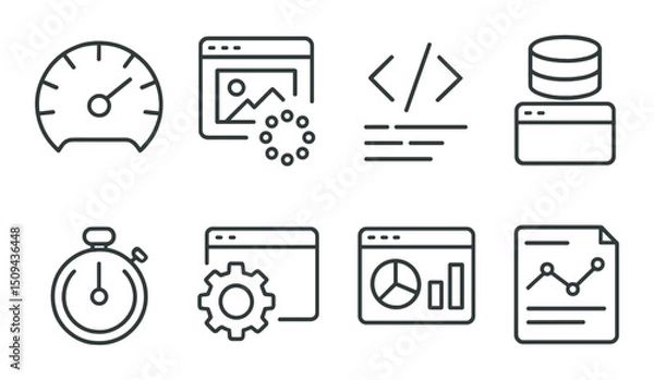 Obraz Web performance outline icons set – efficiency, speed, and analytics symbols collection