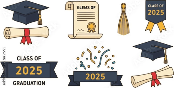 Obraz vector set of Graduation class of 2025 year education vector icon stamp