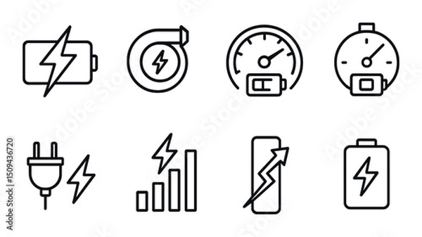 Obraz Speedy charging line icons set – electrical, fast charging and power symbols