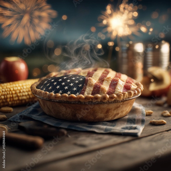 Obraz american flag pie with fireworks and festive background