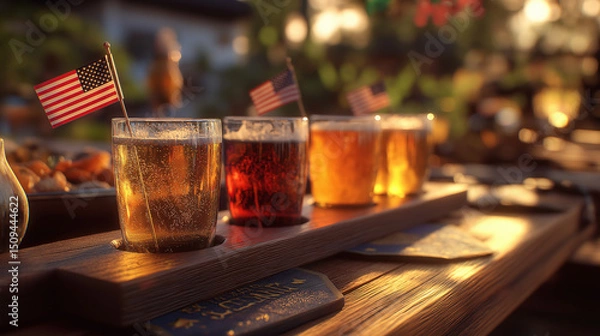 Obraz beer flight with american flag coasters