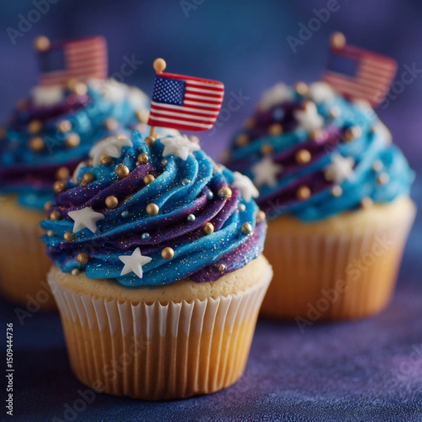 Obraz patriotic cupcakes with red, white, and blue frosting