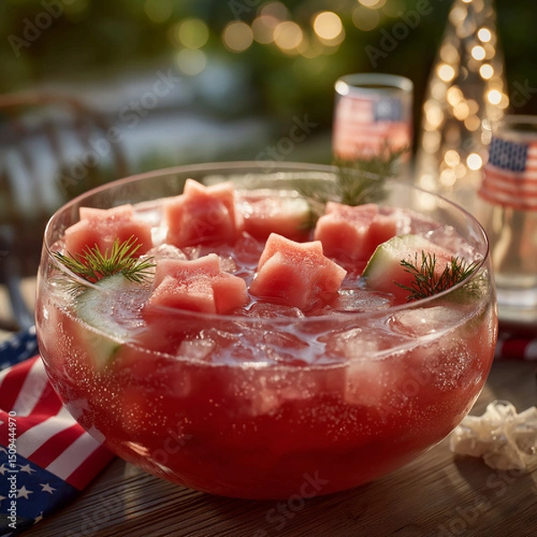 Obraz patriotic punch bowl with star shaped watermelon and ice