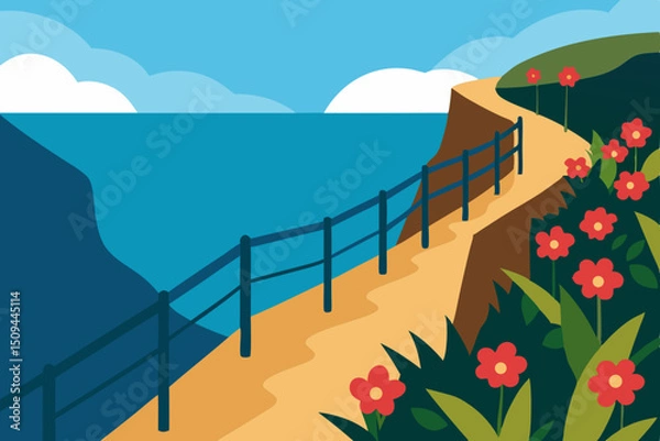 Obraz Coastal Cliffside Path A Serene Walking Trail with Ocean Views and Blooming Flowers
