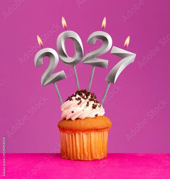 Fototapeta Happy New Year 2027 - Candles in the form of lit numbers