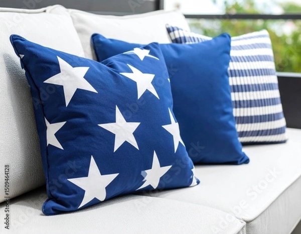 Obraz Outdoor patio couch pillows in various colors and patterns